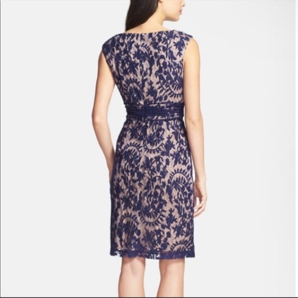 ADRIANNA PAPELL BLUE LACE OVERLAY SHEATH DRESS - Picture 4 of 6